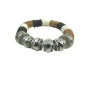 Katherine K Beaded Bracelet Silver Brown Black Ivory 48726 Stretch